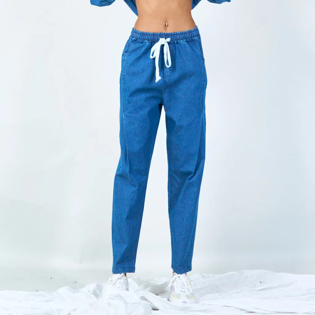 Relaxed fit denim jogger pants wholesale