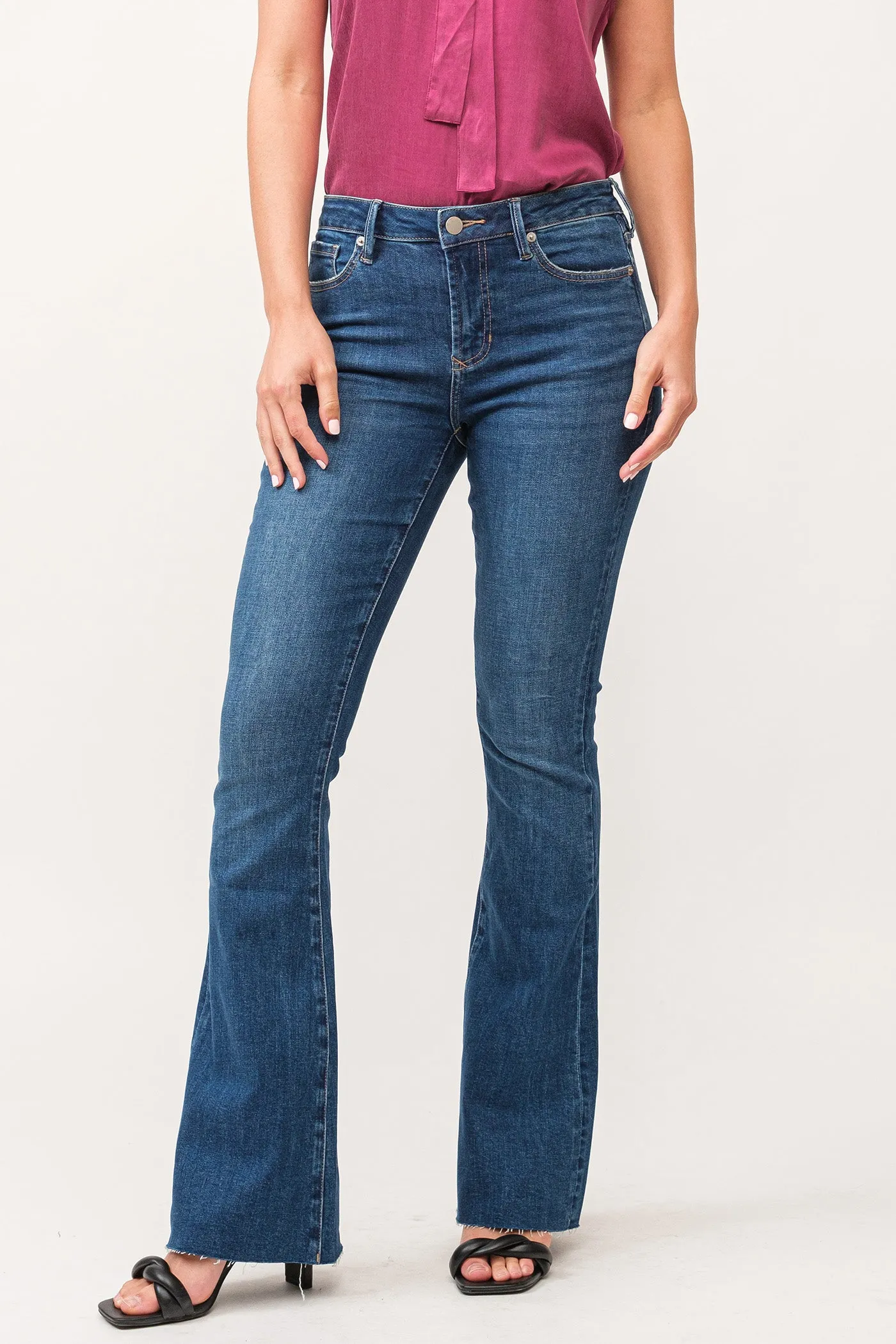 ROSA MID RISE RAW CUT HEM FLARE JEANS BOREALIS