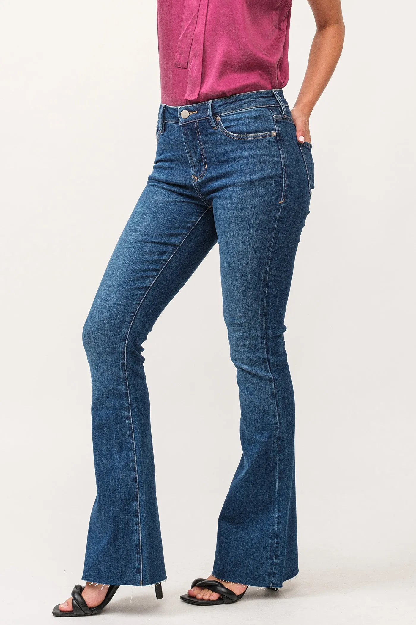 ROSA MID RISE RAW CUT HEM FLARE JEANS BOREALIS