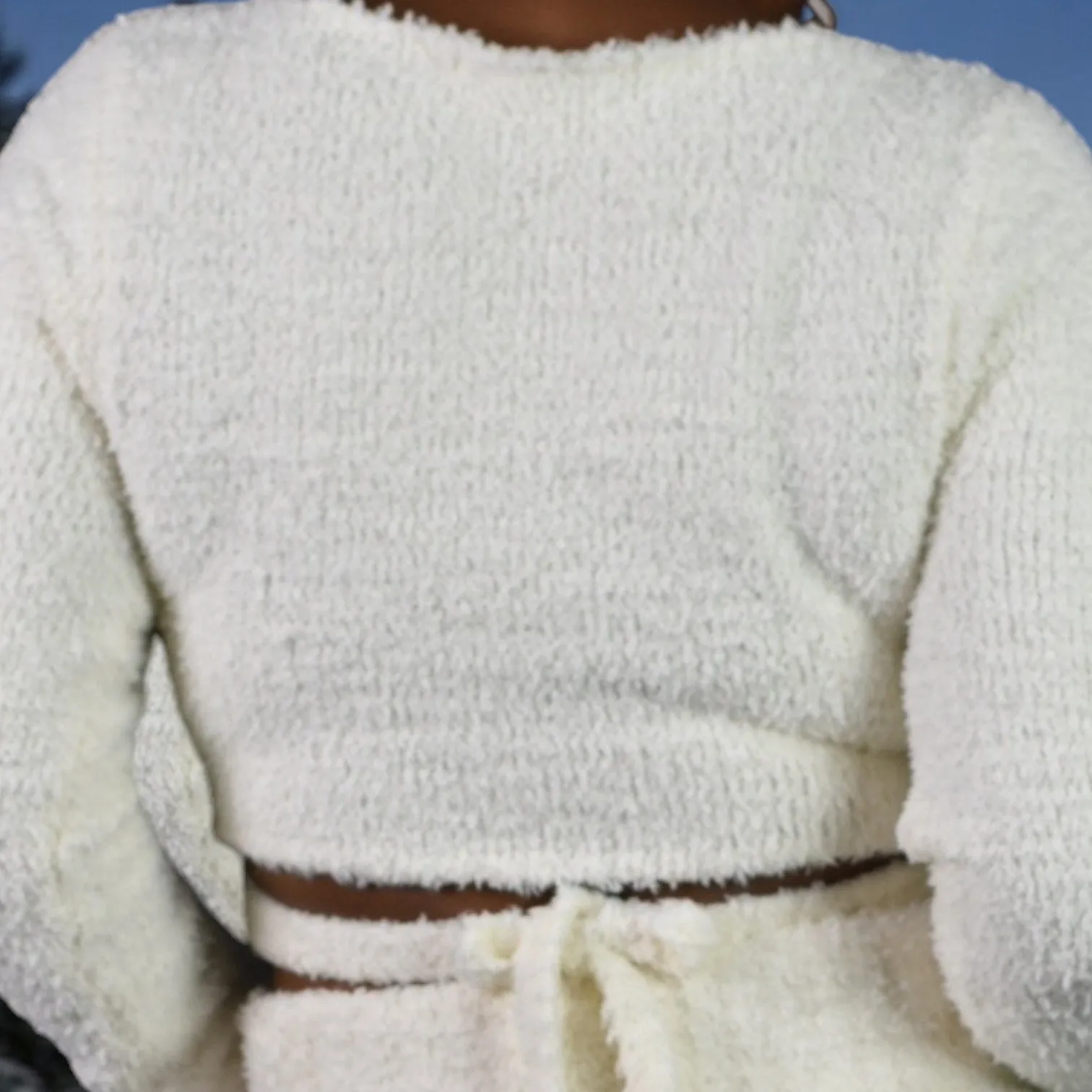 Skims Cozy Knit Wrap Top White Cream Cropped Furry Fuzzy Boucle Loungewear Size Large XL