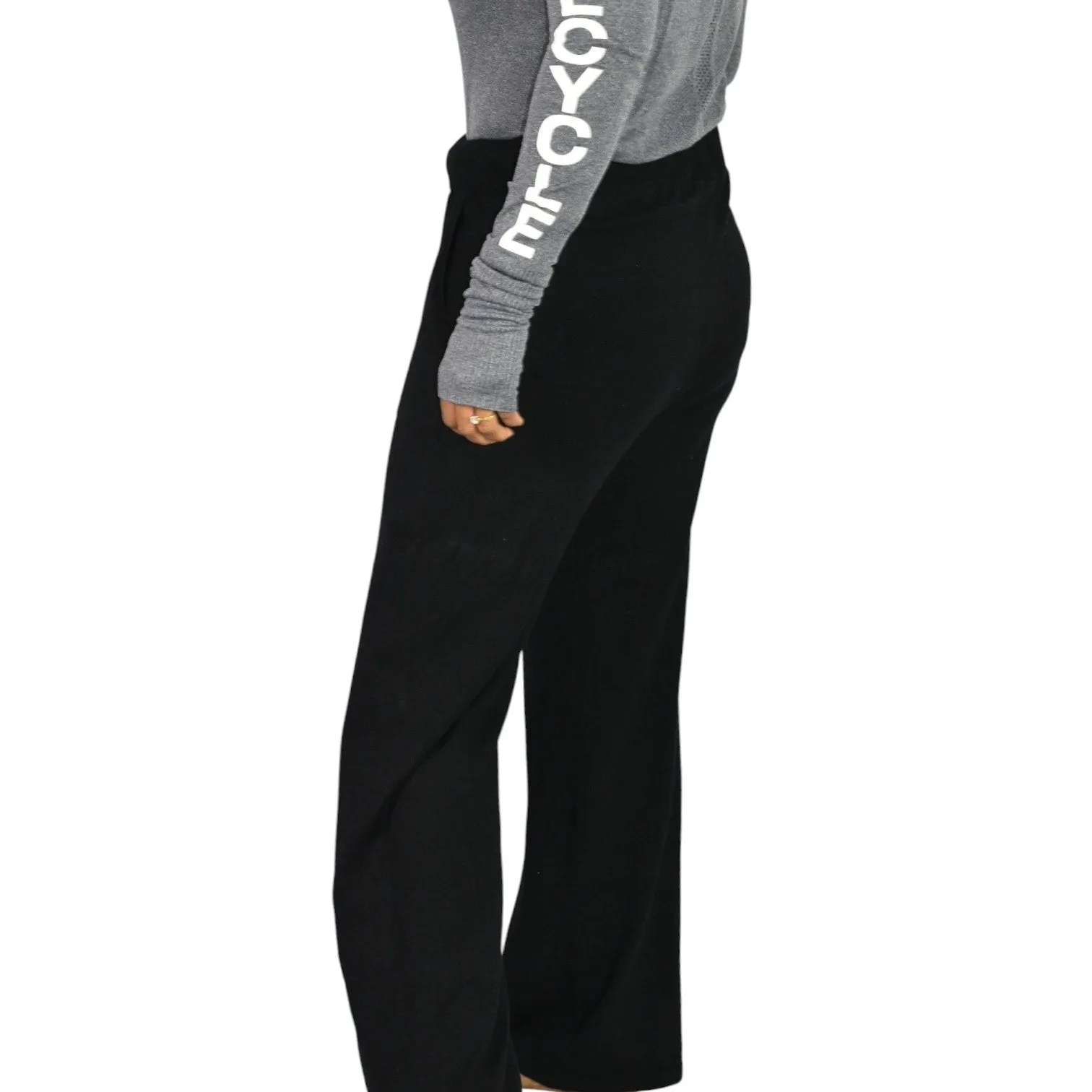 Splendid Sweater Knit Pants Black Wide Leg Lounge Drawstring Waist Pull On Soft Cozy Size Large