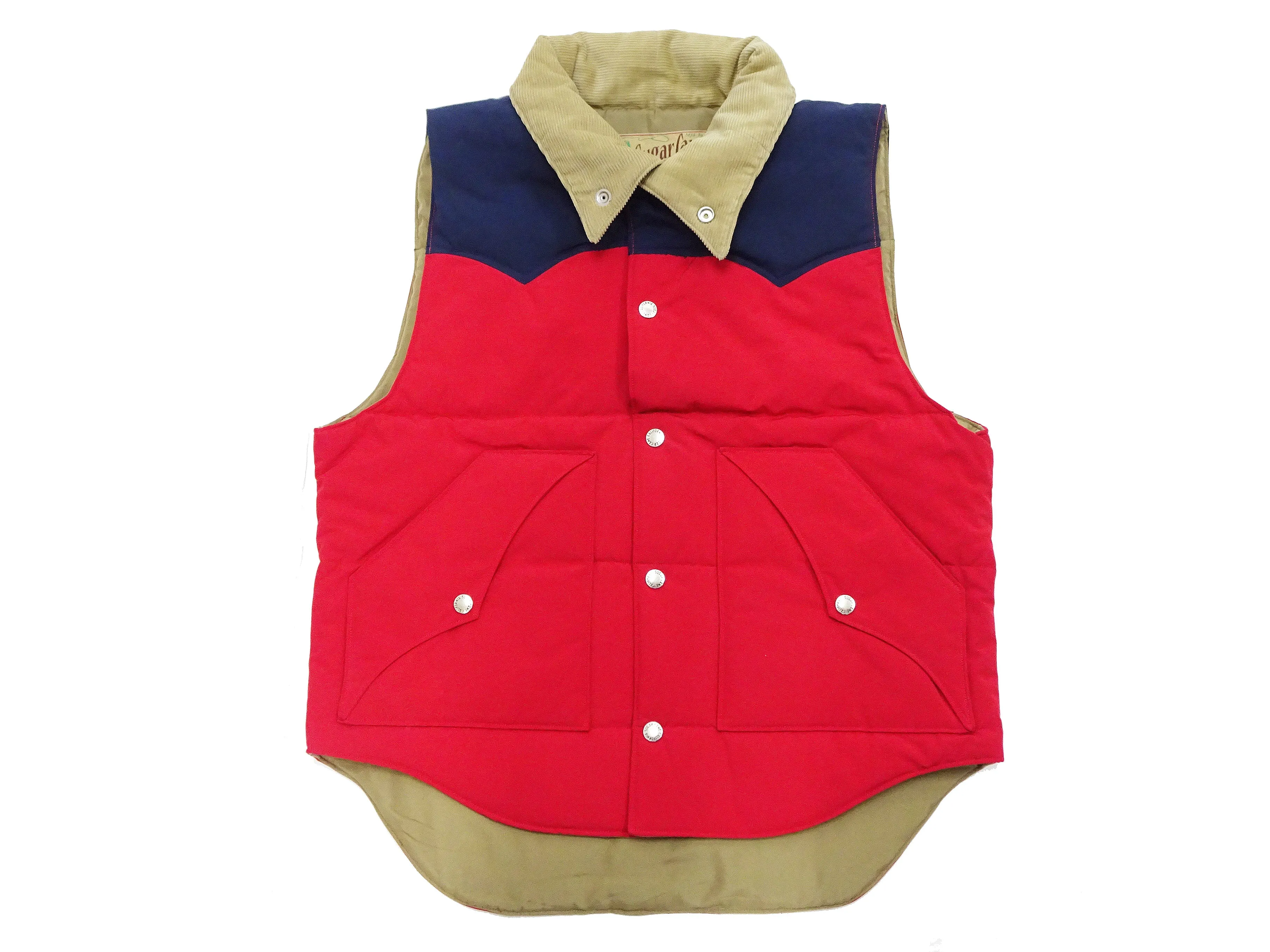 Sugar Cane Puffer Vest Men's Outer Vest Contrast Yoke Panel Padded Vest SC15400 165 Red/Navy-Blue/Beige