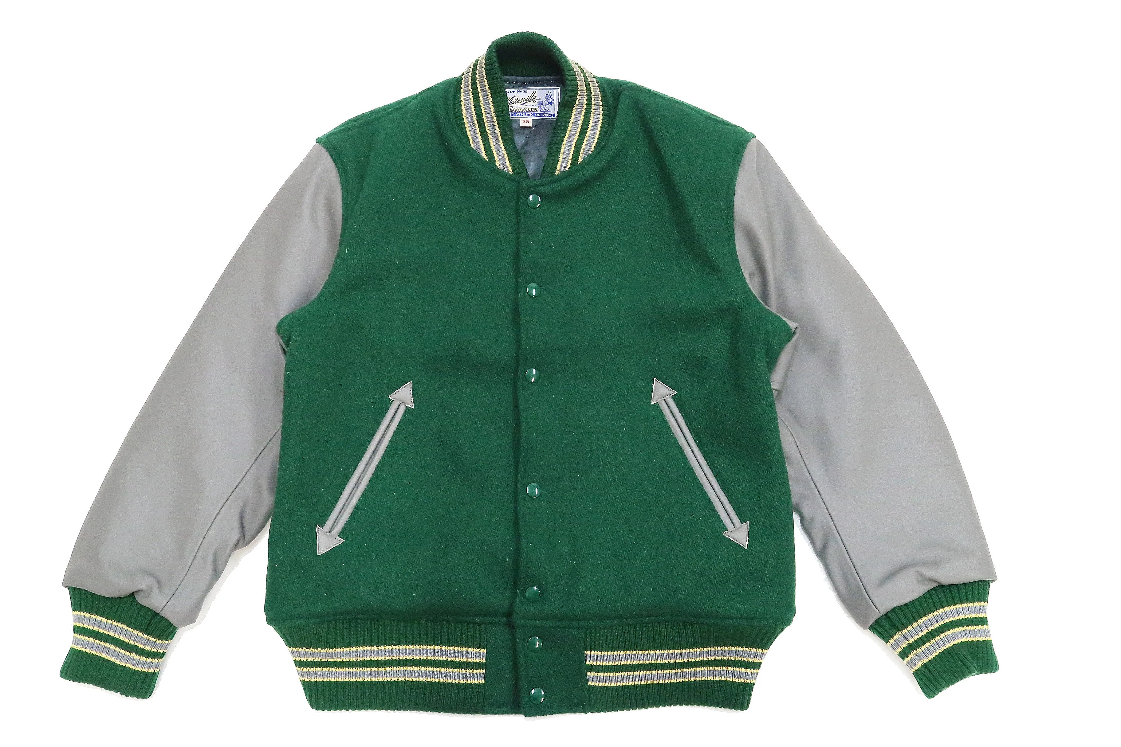 Whitesville Varsity Jacket Men's Plain Letterman Jacket Melton x Leather Solid Award Jacket WV15168 145 Green/Gray