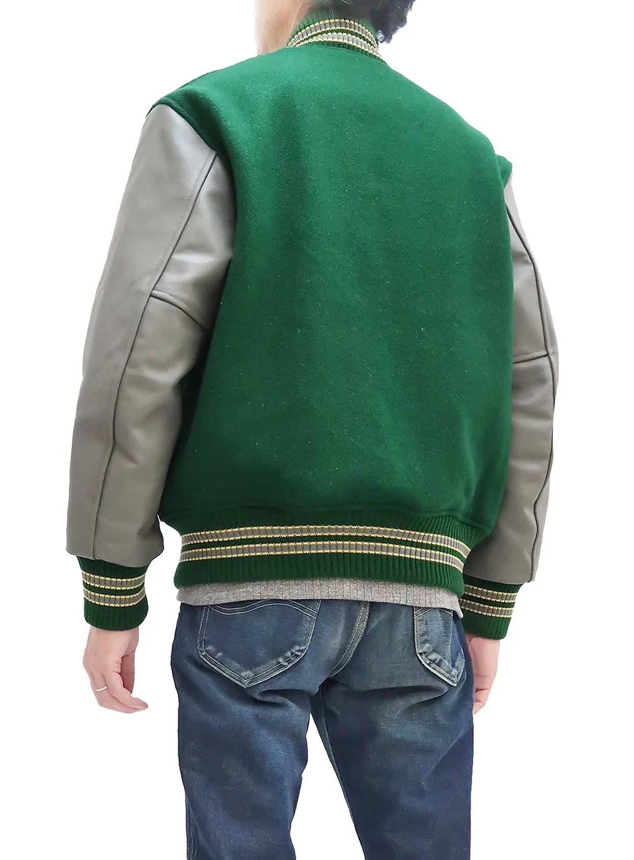 Whitesville Varsity Jacket Men's Plain Letterman Jacket Melton x Leather Solid Award Jacket WV15168 145 Green/Gray