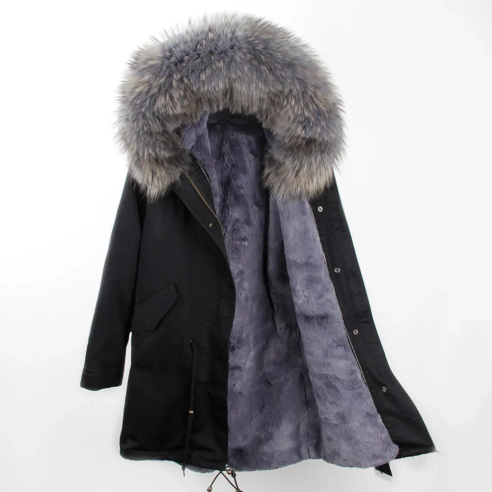 Winter Men Long Jacket Real Raccoon Fur Collar Hooded Coat Detachable Lining Black Parkas Waterproof Overcoat Thick Warm