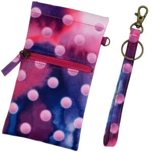 Women soft sunglasses case squeeze top with Wristlet Lanyard & zippered pocket | Passport phone Holder (CT8W Polka Dot)