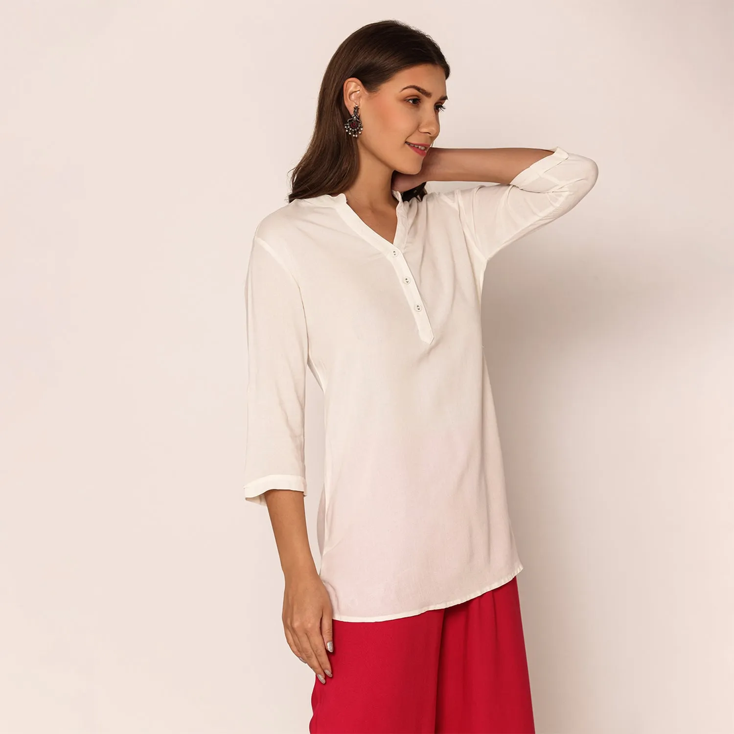 Women's Solid Short Kurti-Off White