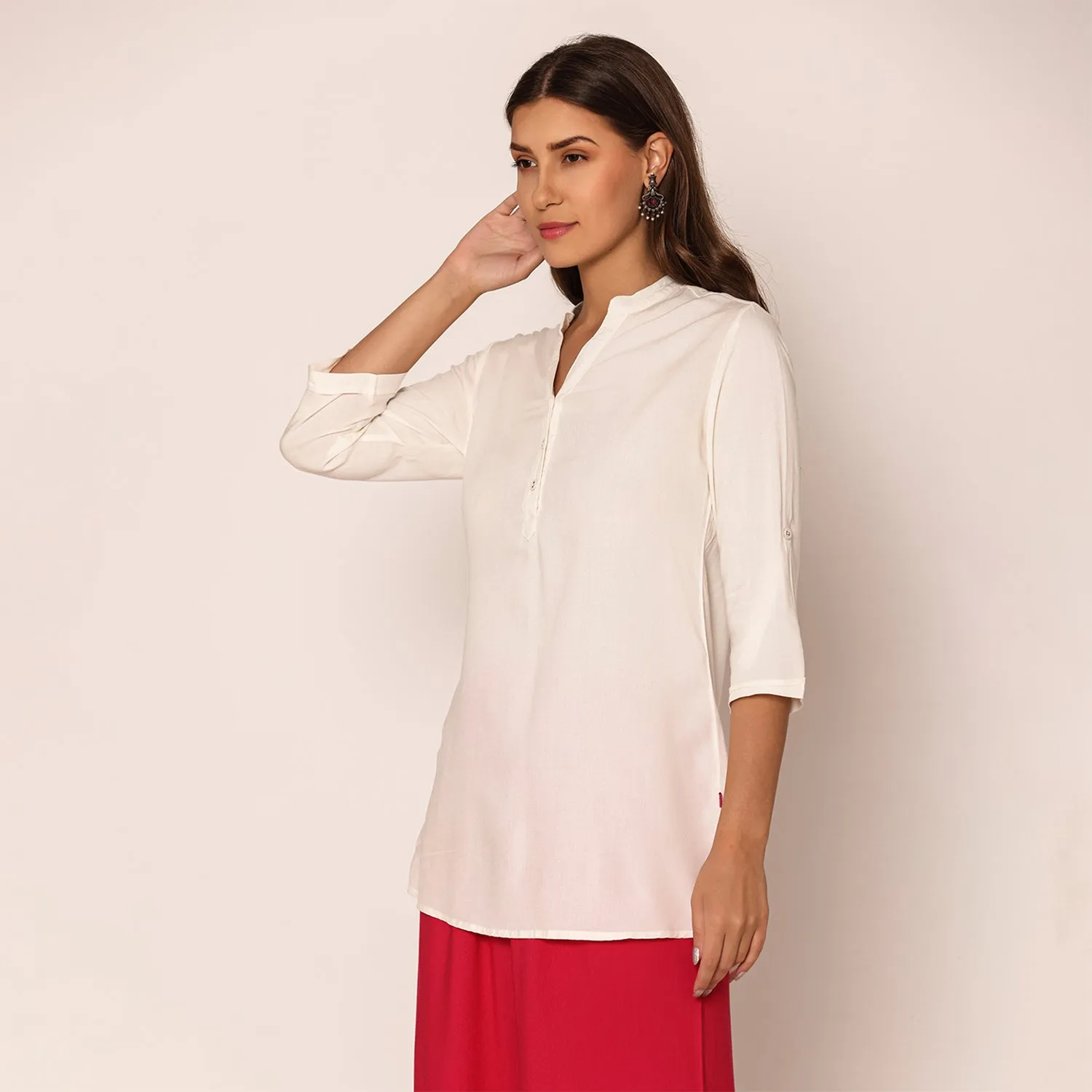 Women's Solid Short Kurti-Off White