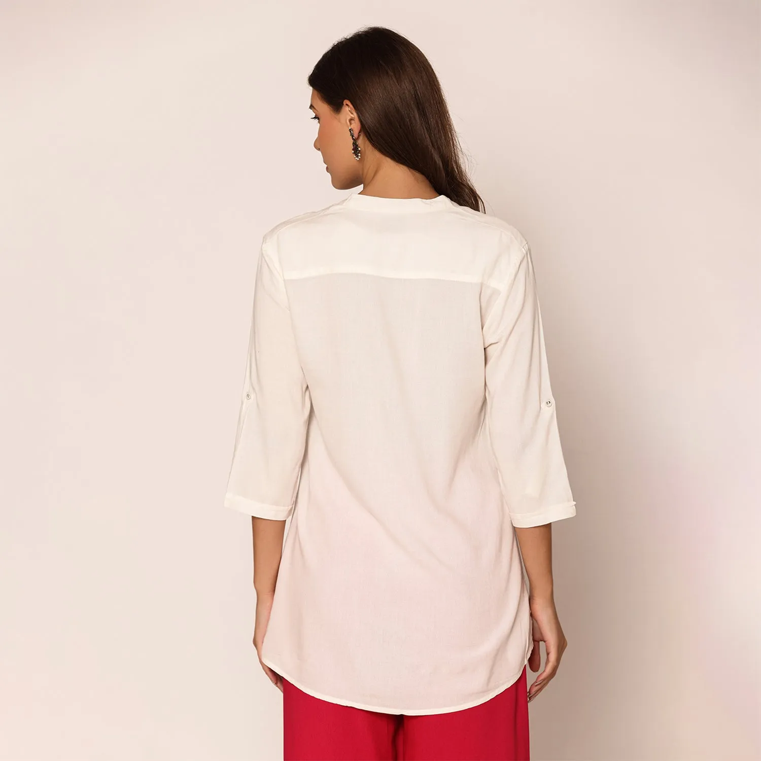 Women's Solid Short Kurti-Off White