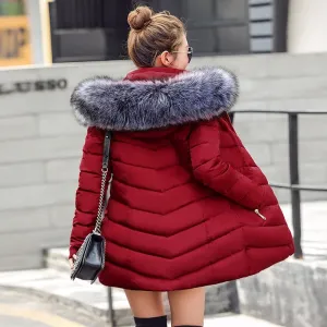 Women's Winter Coats Parkas Wadded Jackets warm Hood Large Faux Fur Collar Outwear