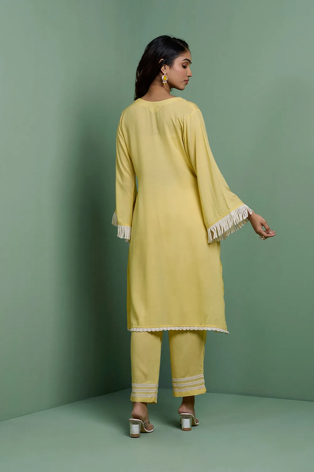 ZAHA - Pastel Yellow Embroidered Two Piece Set